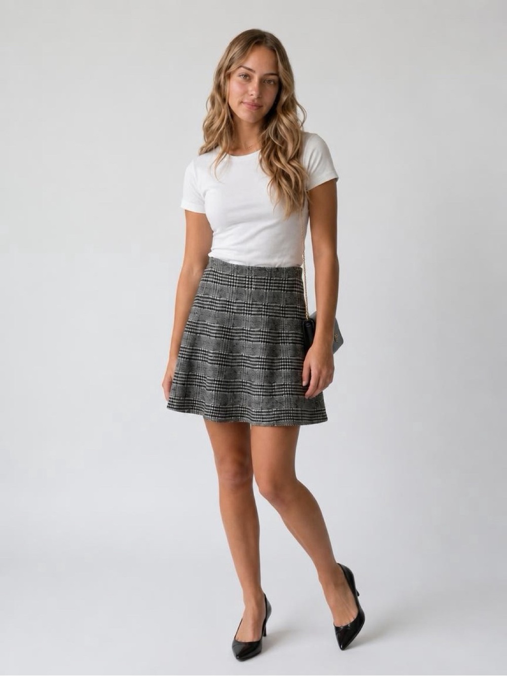 Max Studio Black & Gray Plaid Pull on Skirt